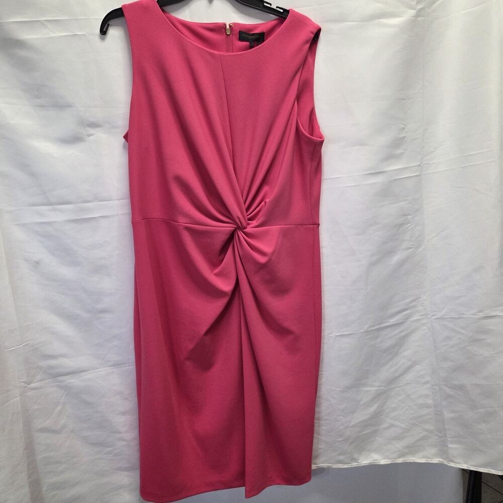Donna Karan New York Designer Sheath Dress Sz 14 Hot Pink Twist Front NWT